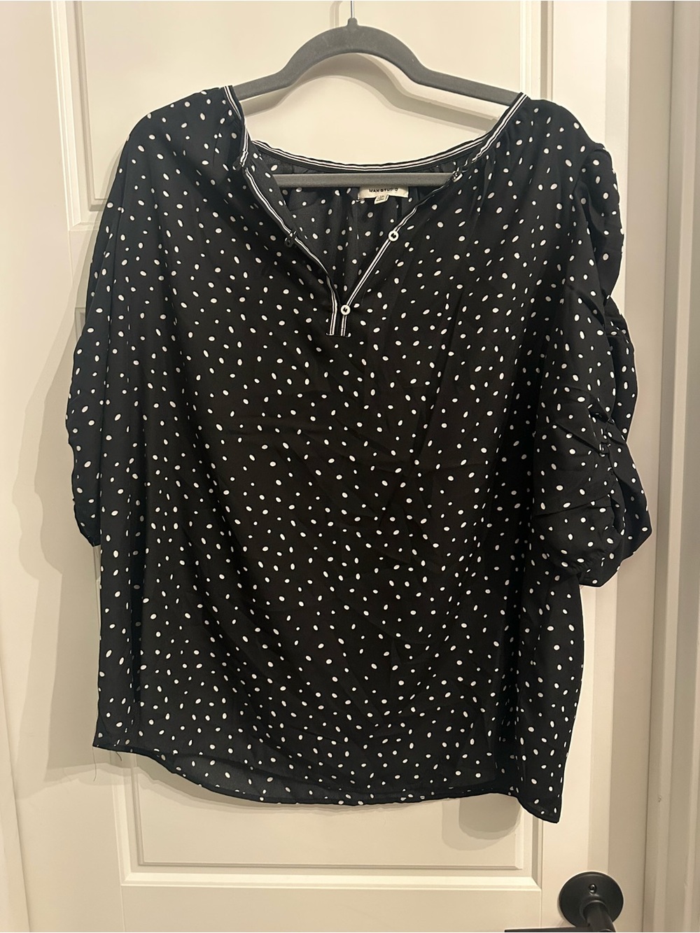 Women's Black Polka Dot Blouse with small puff sleeve. NWOT.